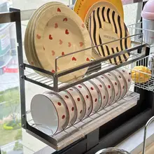 304ステンレス製 キッチン壁掛け式収納ラック【皿干し・水切り機能付き】