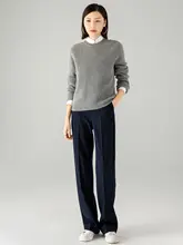 羊毛製のストレートパンツ【秋用・ダークブルー・通勤・スリムデザイン】