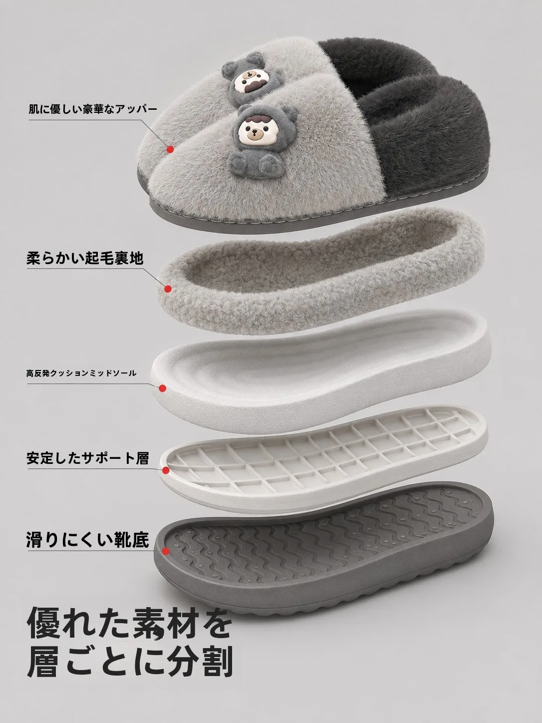 厚底モコモコスリッパ：冬用の全包型ホームシューズの実用性とフィット感