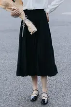 高腰ブラックプリーツスカート【フレンチデザイン・Aライン・レディース・秋用】