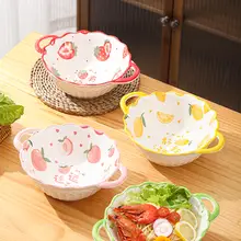 大きな両耳付き陶器ラーメンボウル 家庭用 学生 用 かわいい フルーツサラルボウル