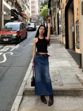 高腰デニムタイトスカート【バックスリット・シンプルデザイン・女性用】