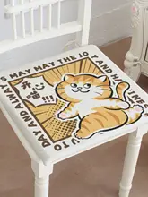 ユニークな猫デザインの麻混餐椅子クッション【オフィスや畳用・快適な座り心地】