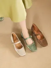 新中式スタイルのマリージェーンパンプス【粗めのヒール・本革・方形トゥ・浅い口】