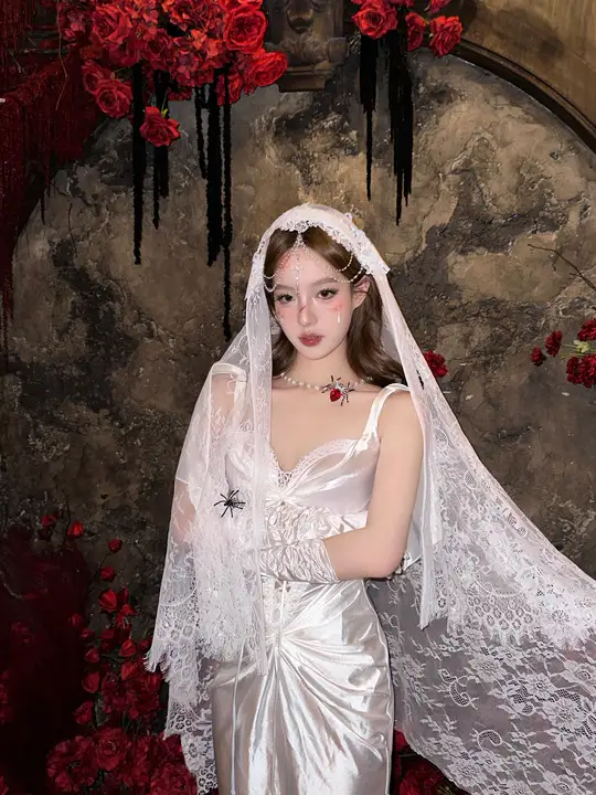 白十字架のパールネットベールヘアアクセサリー【ハロウィン・コスプレ用】