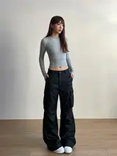 Apocket アメリカンヴィンテージ風 ワイドパンツ【フリルデザイン・多ポケット・カジュアル】