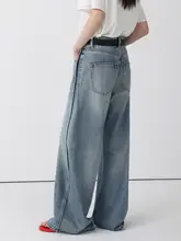 高ウエストデザインのワイドレッグデニムパンツ【カジュアル・ストレートスタイル】