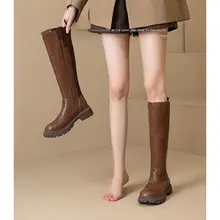 脚をスリムに見せる女性用ロングブーツ【厚底・本革・ライディングブーツ・膝上丈】