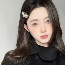 ヴィンテージ風ヒョウ柄パール付きリボンヘアクリップ【エレガント・秋冬用】