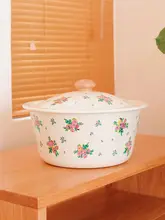 蓋付きエナメル製ボウル【家庭用・スープボウル・洗面器・調理用】