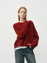 秋季用 レッド モヘアニットセーター【ゆったりシルエット・クルーネック・温かみのある素材】