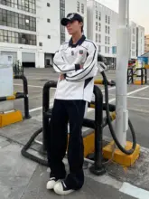 デニムパンツ レディース ワイド ブラック 飾りステッチ カーブドシルエット 落ち感 重ね見え ストリート「BeOurRule」