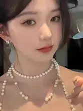 ロングパールネックレス【レトロスタイル・重ね付け・アクセサリー】