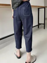 夏用デニム風薄手カジュアルパンツ【高腰・ゴムウエスト・シルエット調整・九分丈】