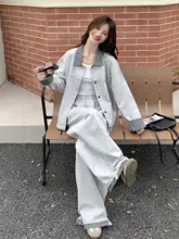 浅灰色デニムジャケット＆ワイドパンツ【カジュアル・フィット・秋季対応】（セットアップ対応）