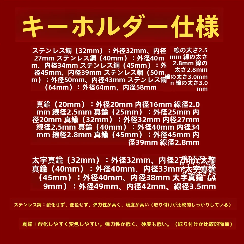 ステンレス製キーチェーン【手作り・真鍮リング・マルチタイプ】