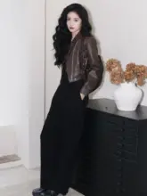 TAIYANG レトロデザインのショートレザージャケット【ダークブラウン・バイクスタイル・女性用】