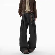 ワイドパンツ ユニセックス ストライプ プリーツ カーブドシルエット Aライン ルーズ ヴィンテージ 秋