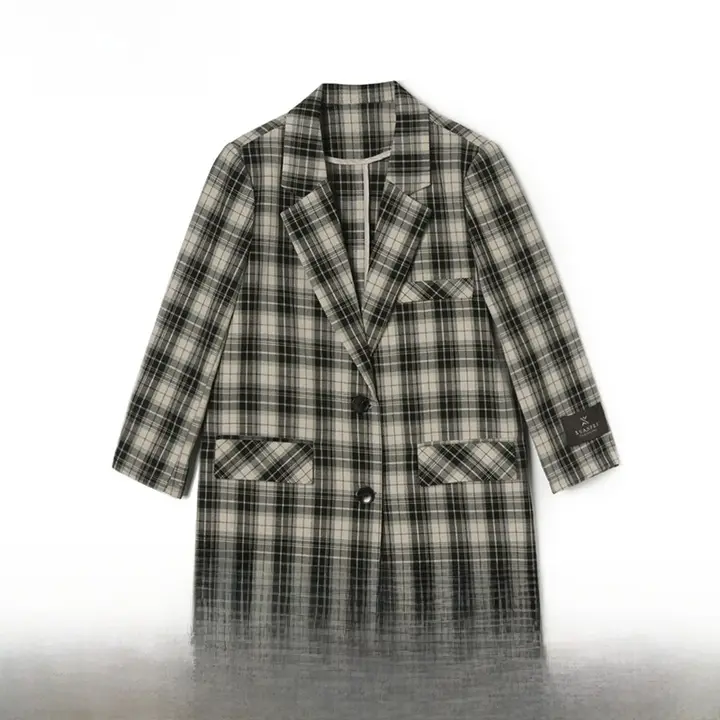 ツイード風チェック柄テーラードジャケット【シングルボタン・女性用】