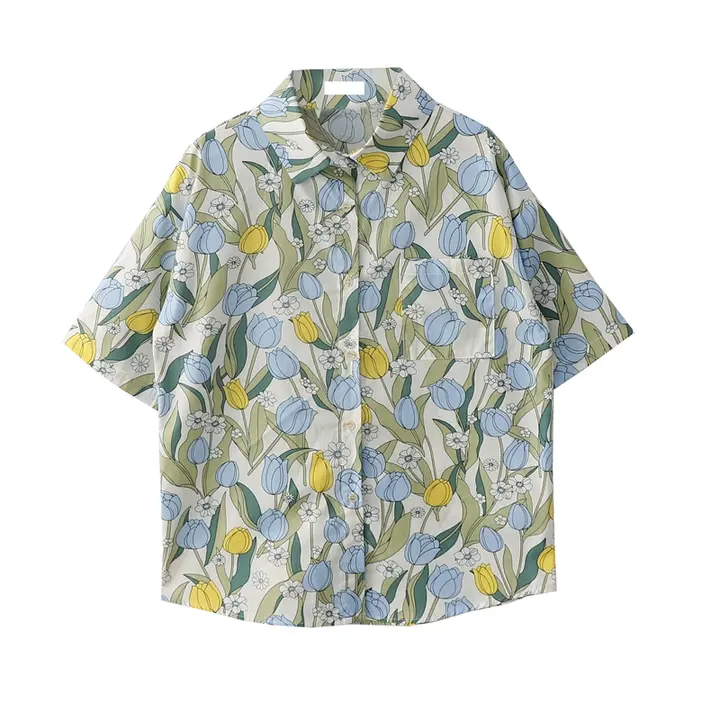 カジュアルな花柄ポロTシャツ【夏用・フィット・短袖】（セットアップ対応）