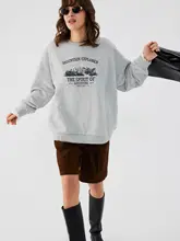 30.R メンズライクなレトロ風プリントコットンスウェットシャツ【ラウンドネック・ゆったりしたシルエット】