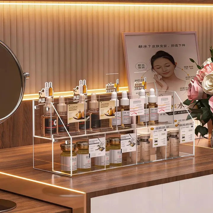 アクリル製 水光展示台【美容院用・安瓶エッセンス・リップスティック・香水ディスプレイ】