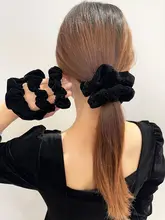 ブラックサテン ヴィンテージ風ヘアゴム【大腸フープ・ゴールドラベル・高級感】