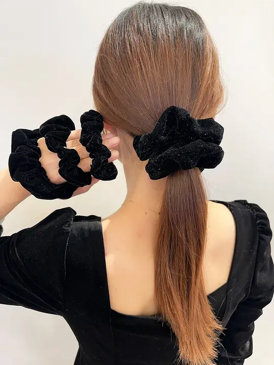 ブラックサテン ヴィンテージ風ヘアゴム【大腸フープ・ゴールドラベル・高級感】