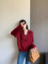 Vネック翻領ニットセーター【秋冬用・極上の柔らかさ・ゆったりデザイン】