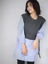 リボン付きニットとシャツの重ね着風トップス【秋冬用・女性用】（セットアップ対応）