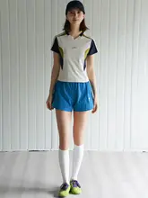 Tシャツ レディース Vネック カラーブロック ストレッチ 半袖 ウエストシェイプ スタイルアップ アメリカンスタイル レーシングスタイル アウトドア サイクリング 夏 「NBN」