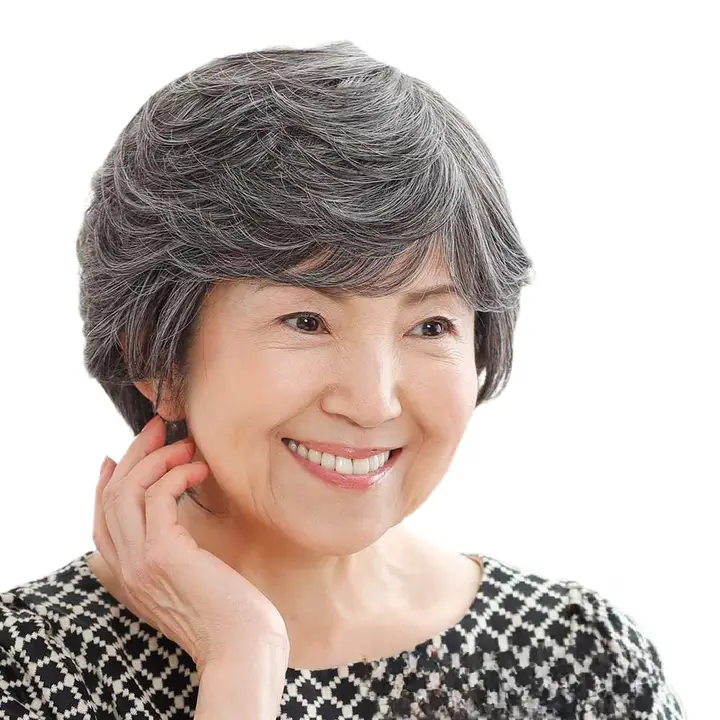 花白のショートストレートフェイクヘア【女性用・演技用・フルウィッグ】