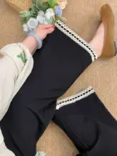 黒の花柄カジュアルパンツ【高腰・細見え・ストレートスタイル】（セットアップ対応）