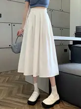 ホワイトプリーツハイウエストスカート【夏用・Aライン・中長丈・フレアデザイン】