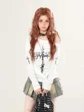 春季用 斜め肩デザイン 長袖Tシャツ【極上の柔らかさ・グラフィティ風・フィット感抜群】