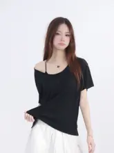 感のあるVネックTシャツ【伸縮性・シンプルデザイン・涼感素材・夏用】