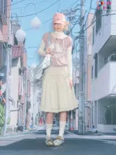 春夏デザインのウサギプリントニットTシャツ【ドロップショルダー・短袖】
