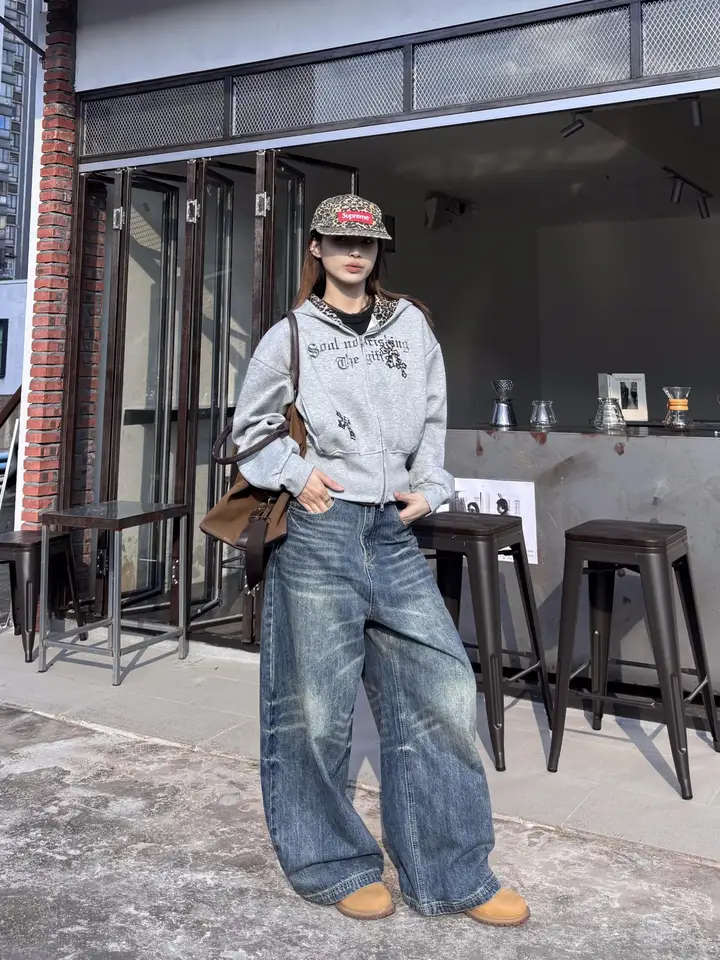 デニムパンツ レディース ウォッシュ加工 アメカジ ヴィンテージ ルーズ ワイド フルレングス ストリート きれいめ 「XFX」