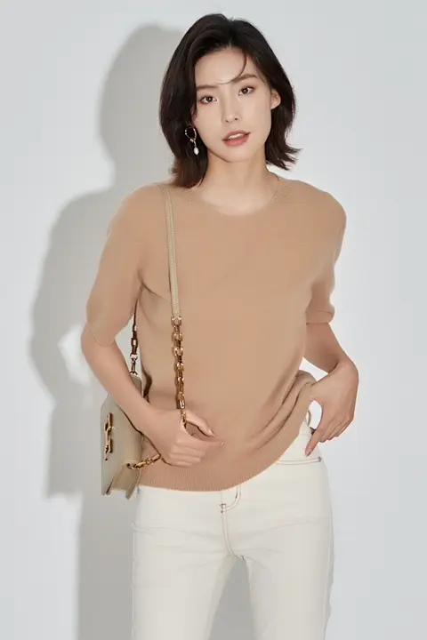 極上の柔らかさ！メリノウール製 ラウンドネック中袖ニットセーター【女性用・秋用】