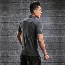 メンズ夏用ショートスリーブランニングTシャツ【伸縮性・速乾・立ち襟・バスケットボールトレーニング用】