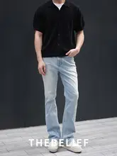 夏用 薄手デニムパンツ【アメリカンスタイル・ラベンダーブルー・ストレート・ゆったり】