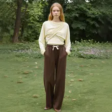 紫の高腰ワイドレッグパンツ【フィット・体型カバー・春夏用】（セットアップ対応）