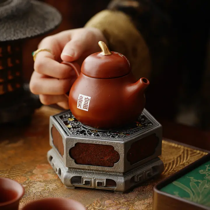 古錫製梅花デザインの温茶器【キャンドル加熱・保温機能付き】