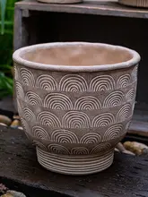 ビンテージ風大口径セメント製花鉢【侘び寂びスタイル・屋外用・陶器風】