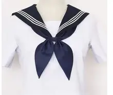 女子用セーラー服アクセサリー【紺色の三角スカーフ・金魚結び・衿付きブローチ】