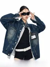 レディース春用ボタン開きデニムジャケット【ルーズフィット・工装スタイル・立襟】