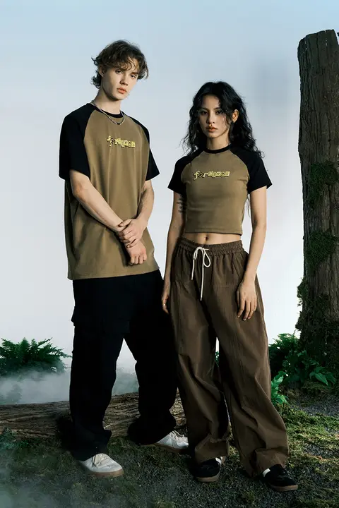 アメリカンビンテージ風 ラグランショートTシャツ【フィット感抜群・カジュアル・男女兼用】