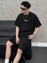 夏用 ヒップホップスタイル アメリカンストリート アルファベットプリント Tシャツ＆ショートパンツ【丸首・カジュアル】（セットアップ対応）