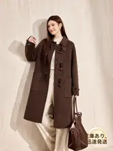 大きいサイズ女性用レトロなバイカラーボタン付きダブルフェイスコート【ノーカラー・ウール混素材】