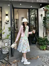 春にぴったりの軽やかな花柄シフォンハイウエストスカート【中丈・Aライン・グリーン】